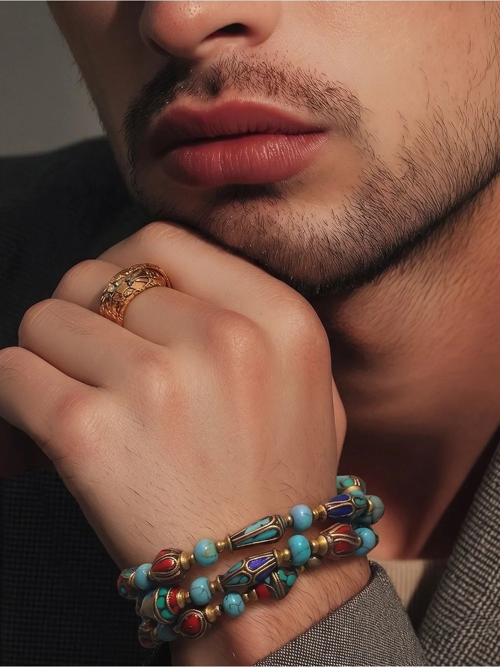 Turquoise Beaded Wrap Bracelet Stacked with Lapis, turquoise and Coral Stones☑️